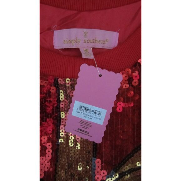 NWT  Simply Southern, Red & Gold  Christmas Gift Sequined  Lined Top Size Medium - Picture 5 of 5